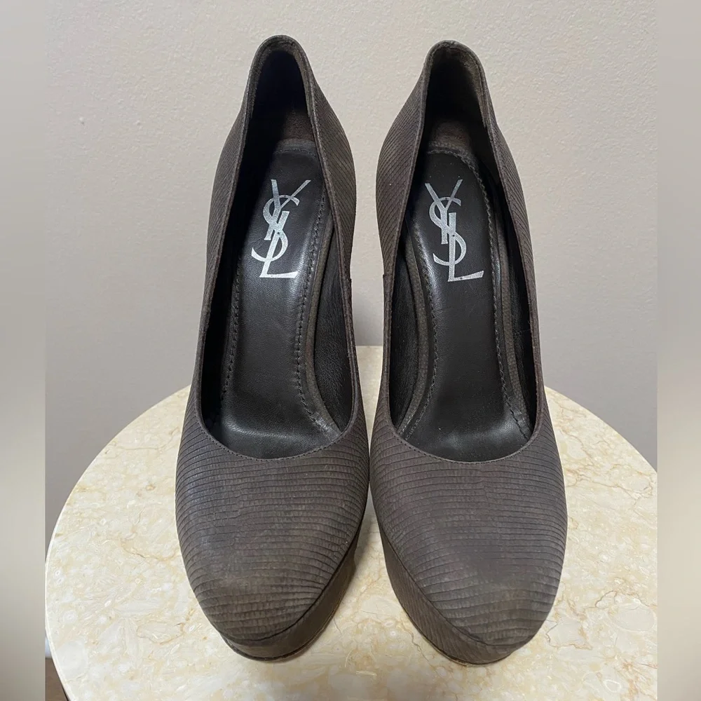 Yves Saint Laurent Aliama Lizard Embossed Platform Pumps Size 37.5